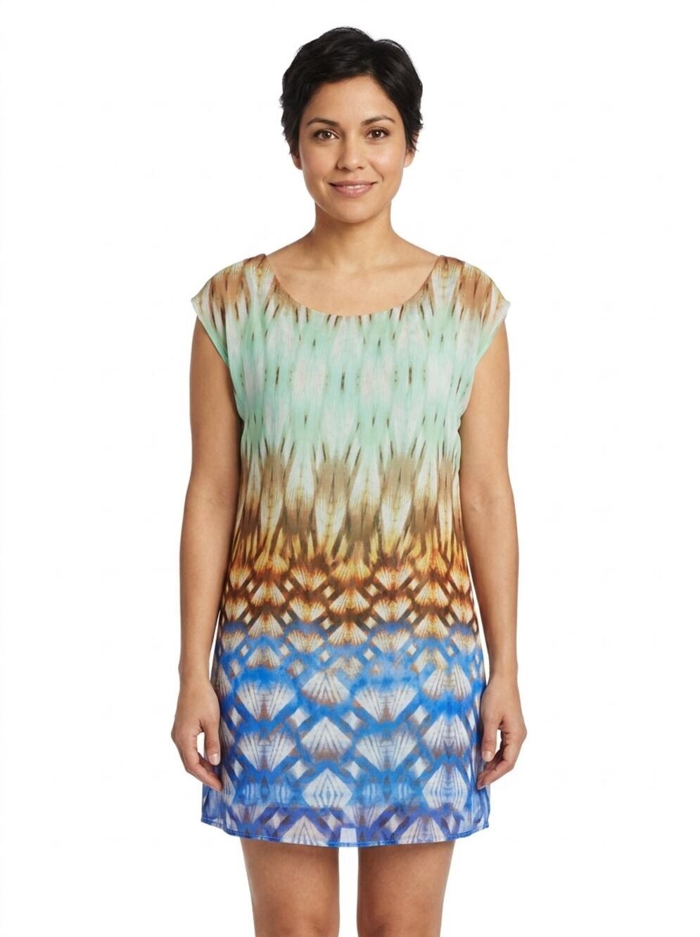 NWT Arden B Made in USA Mini Chiffon Lined Geometric Dress Women Size L